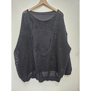 Shein Curve Black Skull Open Knit Mesh Oversized Sweater Plus Size 5XL 32/34